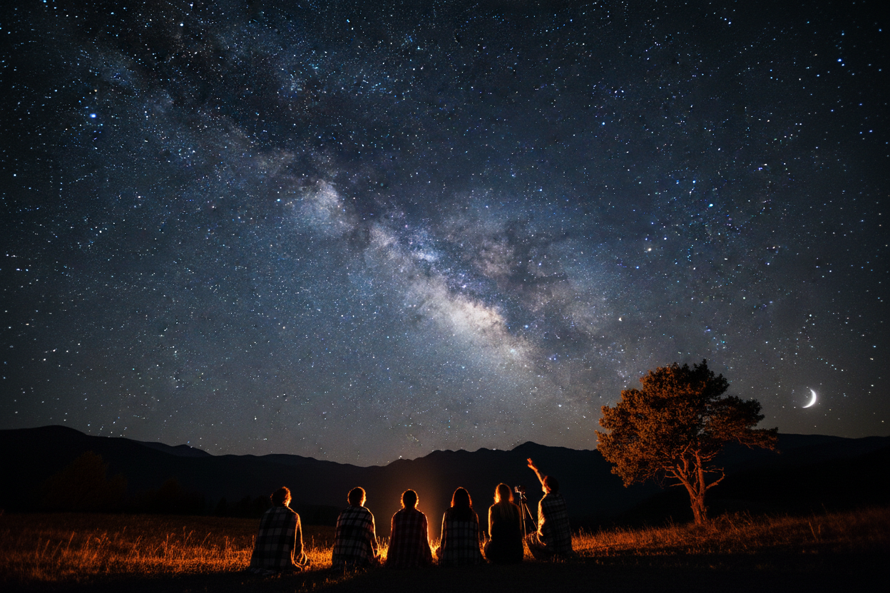 the night sky bright, stars being whatched